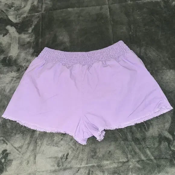 Wild Fable Shorts Women's Large Purple Smocked Elastic Waist Stretch Frayed Hem - Picture 2 of 7